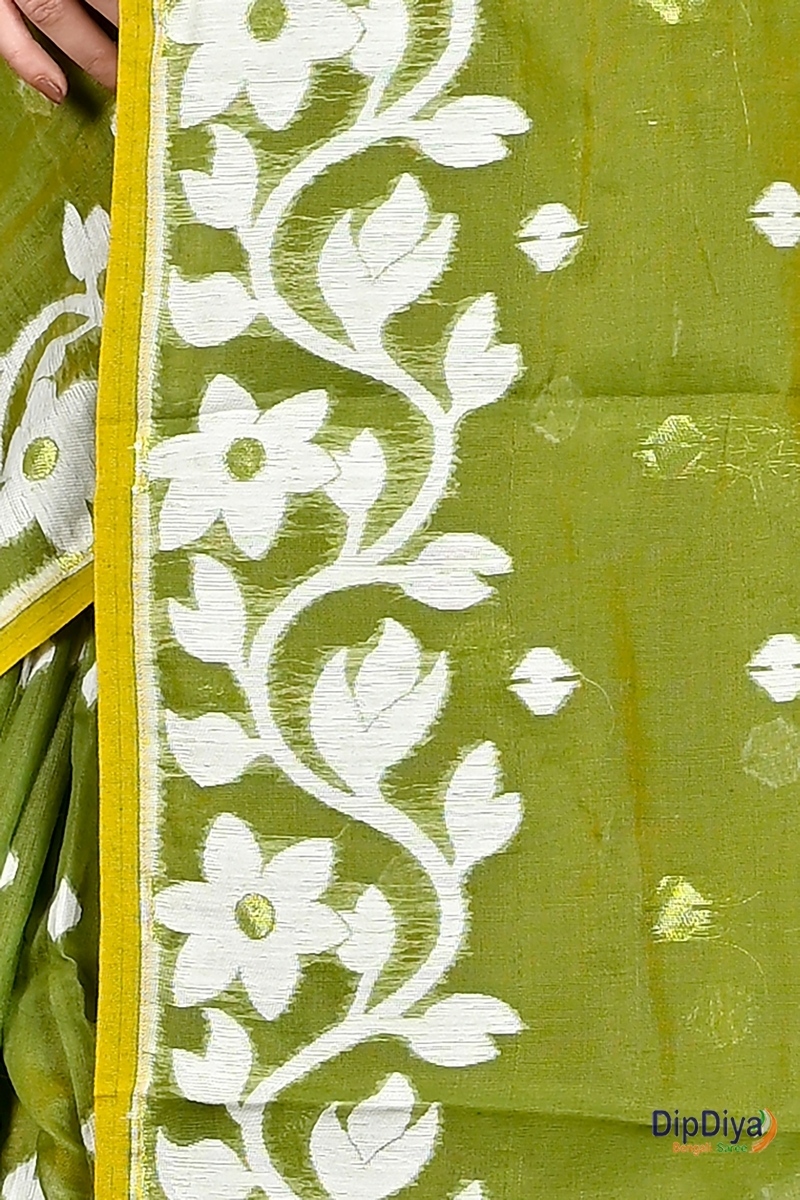 Dark Green Cotton Blended Parinit Jamdani Saree (343)